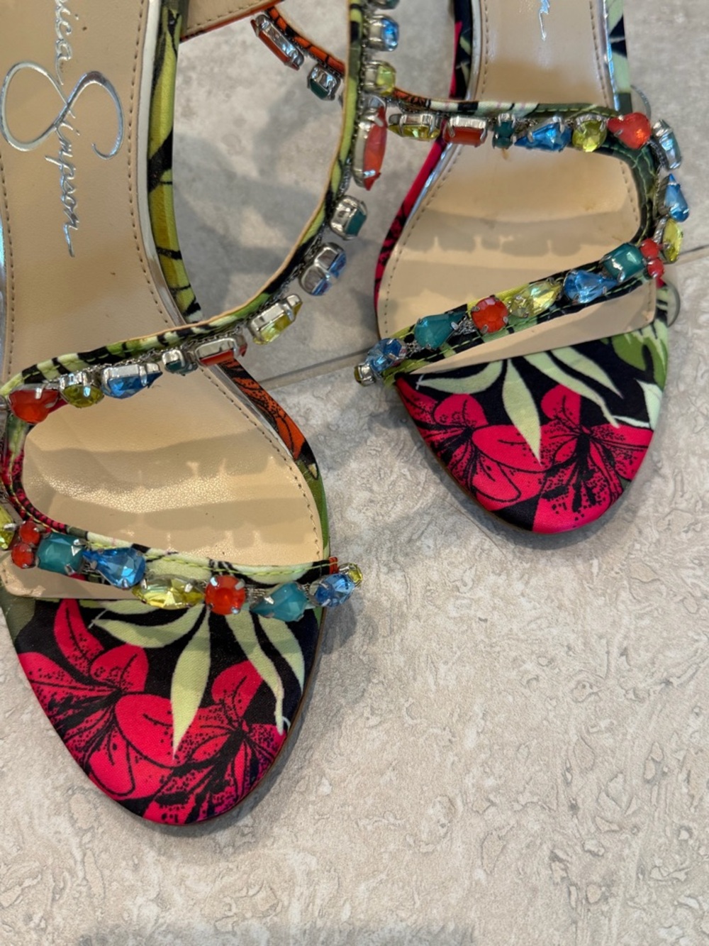 Jessica Simpson Floral Multicolor Jeweled Strappy High Heel Sandal - Picture 3 of 6